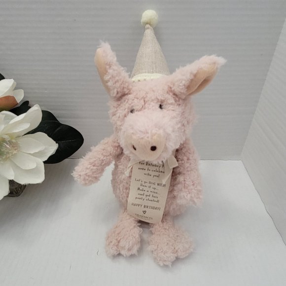 Piggy Wigg Wiggy Celebrate Happy Birthday DEMDACO Plush Animal Pig Hat Gift Tag - Picture 1 of 12